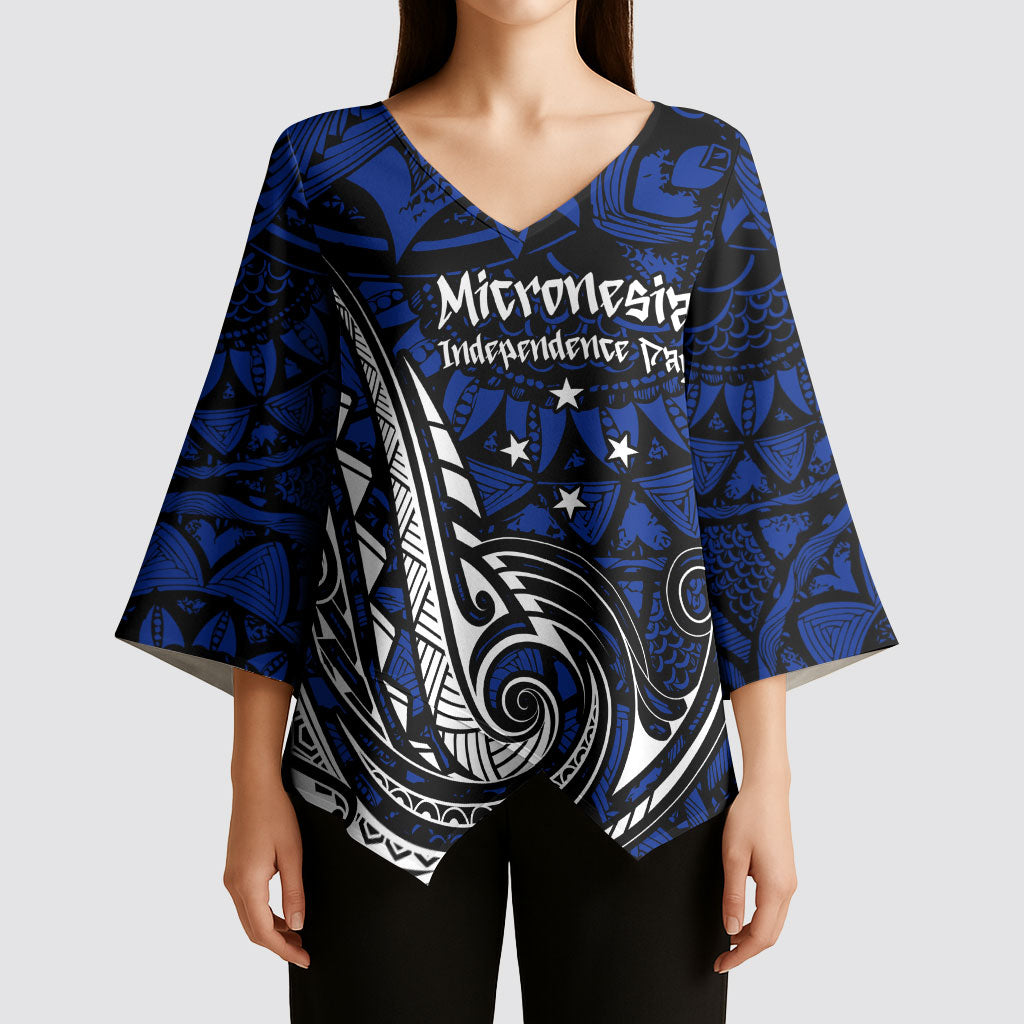Micronesia Independence Day FSM Kimono Sleeve Blouse Tribal Tattoo Pattern Flag Seal Heritage