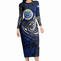 Micronesia Independence Day FSM Long Sleeve Bodycon Dress Tribal Tattoo Pattern Flag Seal Heritage