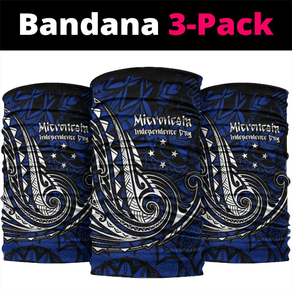 Micronesia Independence Day FSM Neck Gaiter Tribal Tattoo Pattern Flag Seal Heritage TS04 package One Size: 25*50cm Blue Black - Polynesian Pride