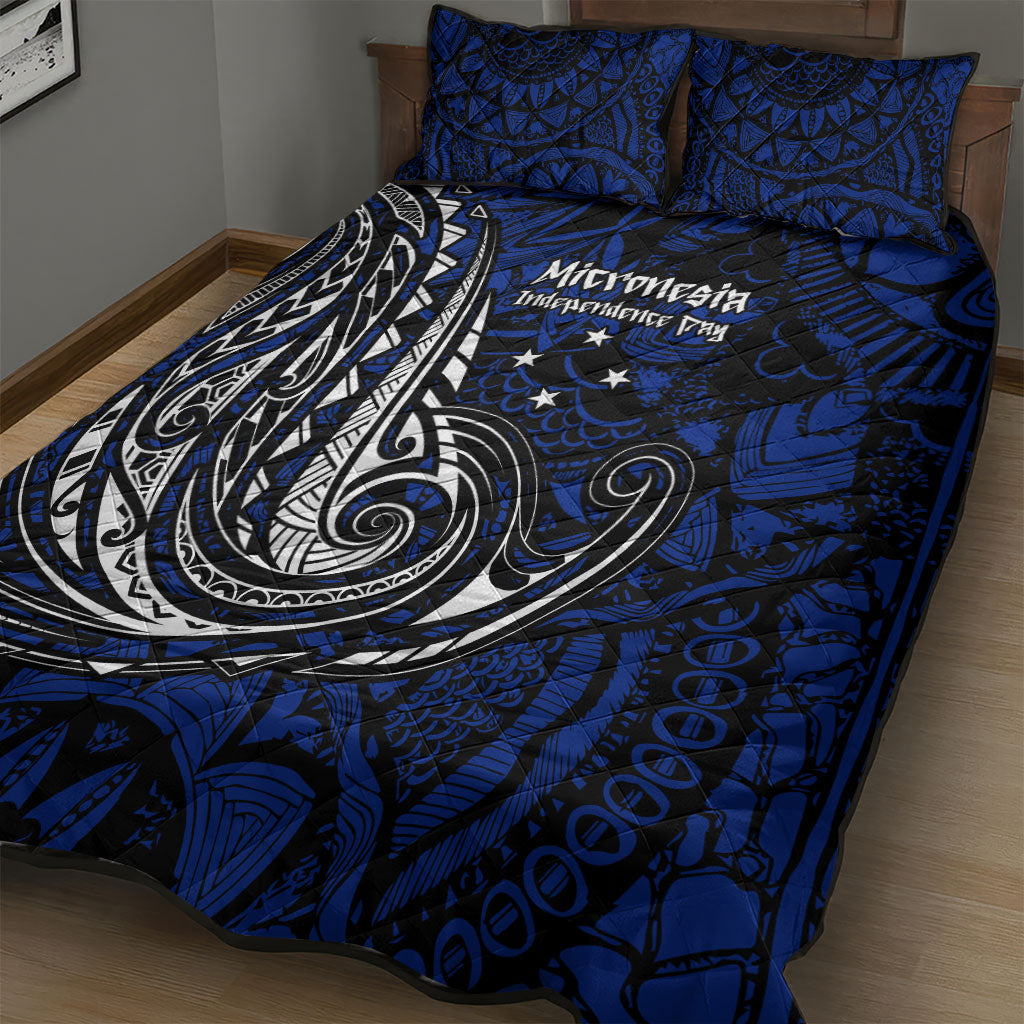 Micronesia Independence Day FSM Quilt Bed Set Tribal Tattoo Pattern Flag Seal Heritage