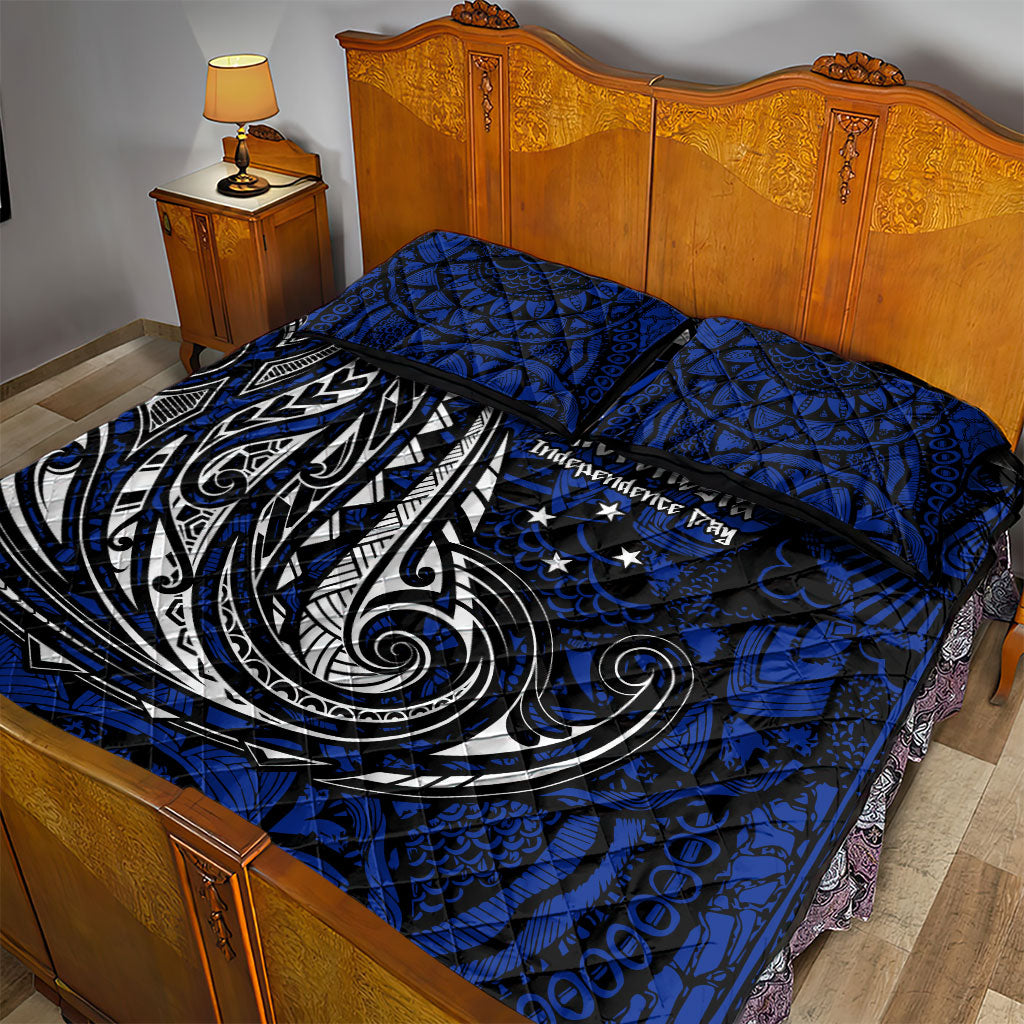 Micronesia Independence Day FSM Quilt Bed Set Tribal Tattoo Pattern Flag Seal Heritage