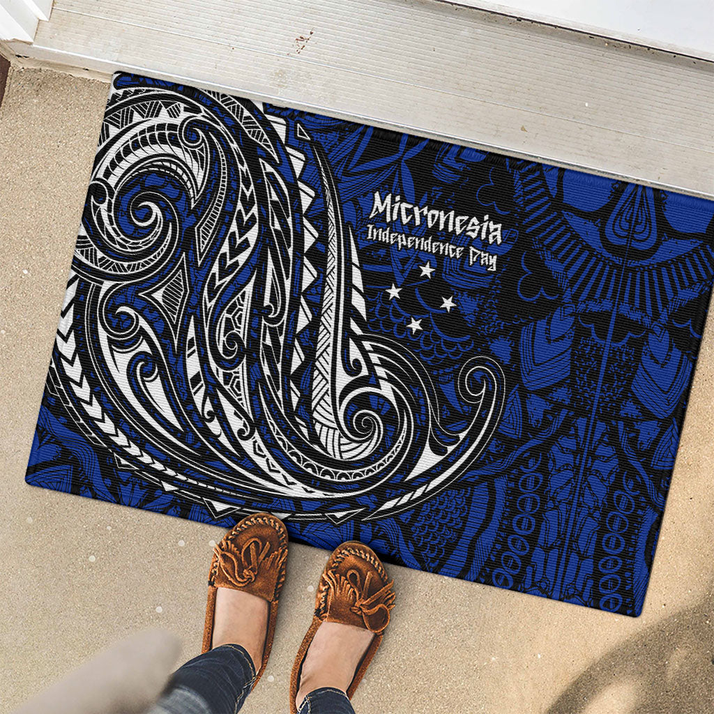 Micronesia Independence Day FSM Rubber Doormat Tribal Tattoo Pattern Flag Seal Heritage
