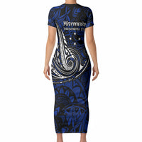 Micronesia Independence Day FSM Short Sleeve Bodycon Dress Tribal Tattoo Pattern Flag Seal Heritage