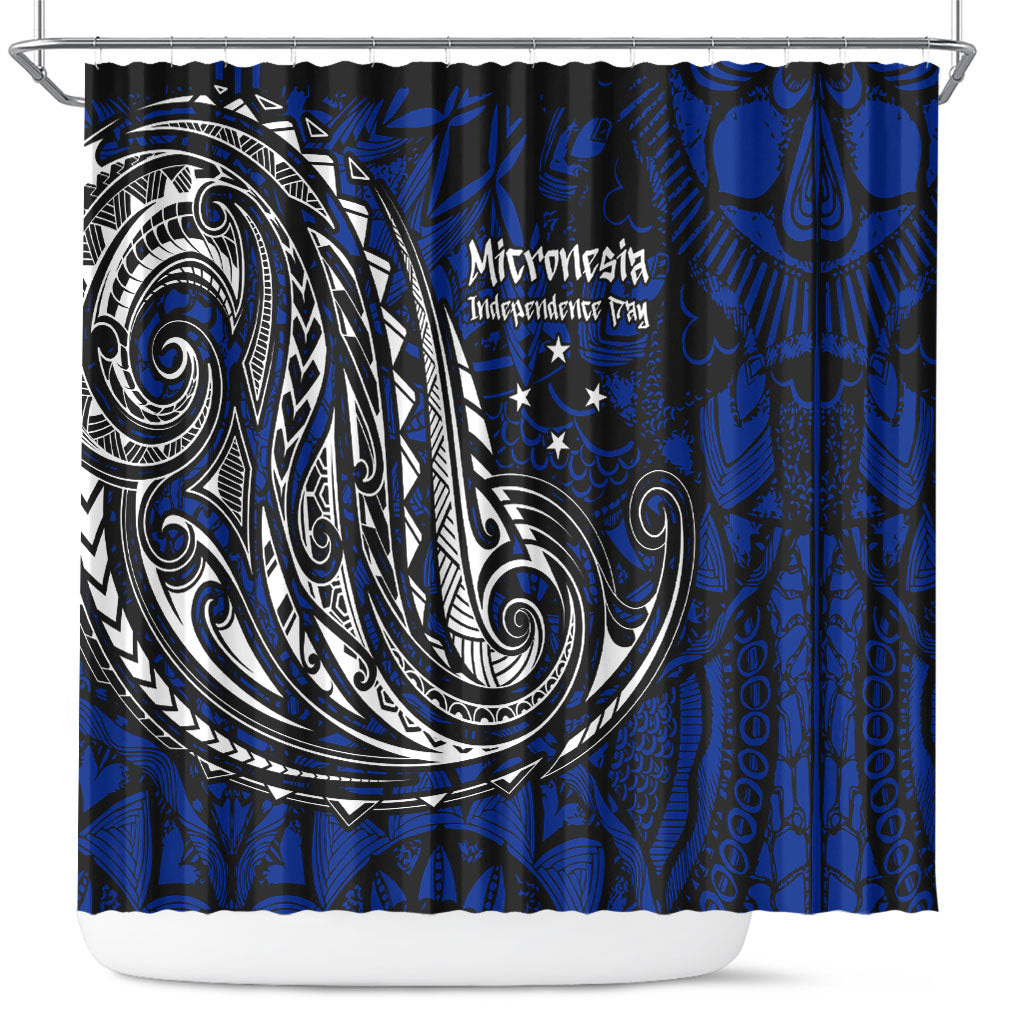 Micronesia Independence Day FSM Shower Curtain Tribal Tattoo Pattern Flag Seal Heritage