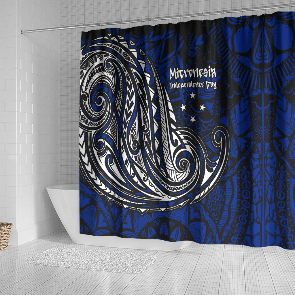 Micronesia Independence Day FSM Shower Curtain Tribal Tattoo Pattern Flag Seal Heritage