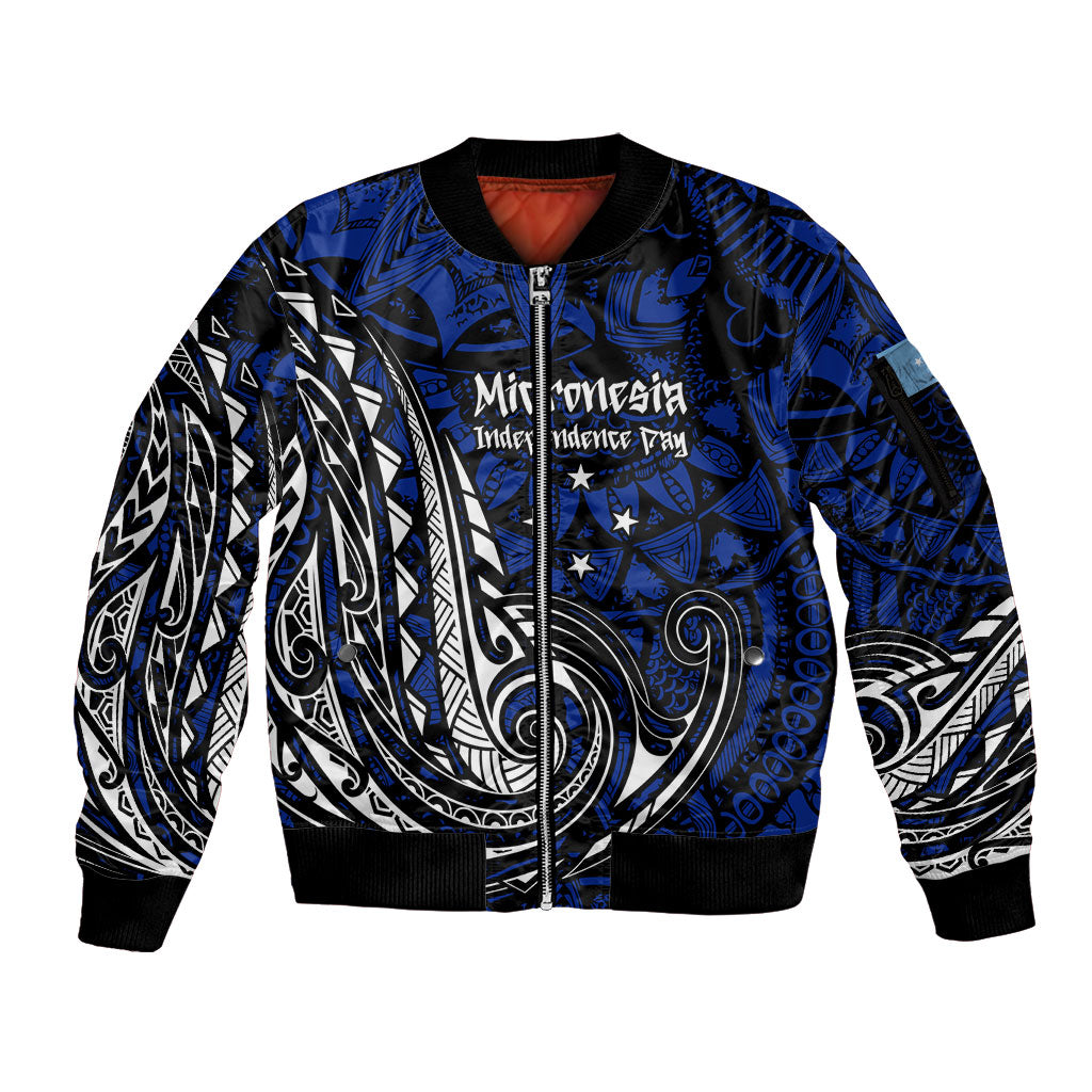 Micronesia Independence Day FSM Sleeve Zip Bomber Jacket Tribal Tattoo Pattern Flag Seal Heritage