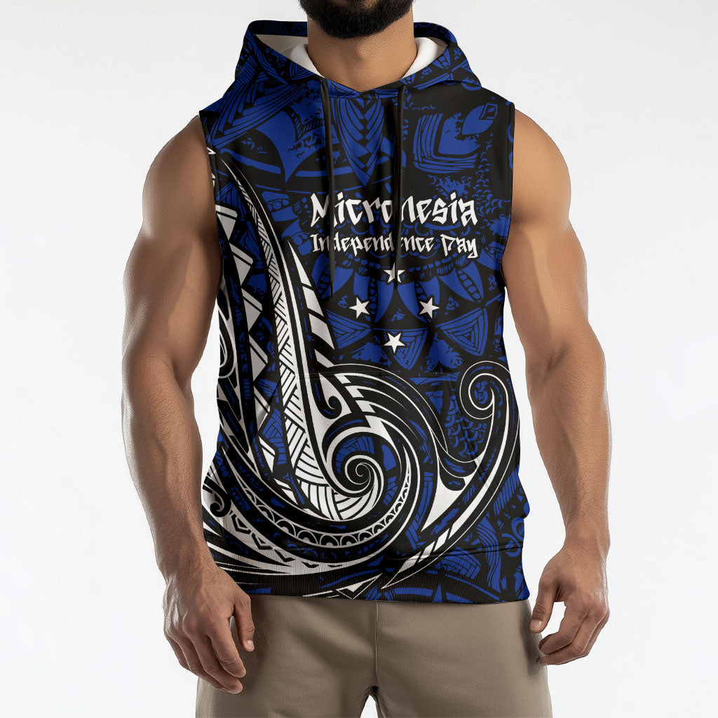 Micronesia Independence Day FSM Sleeveless Hoodie Tribal Tattoo Pattern Flag Seal Heritage