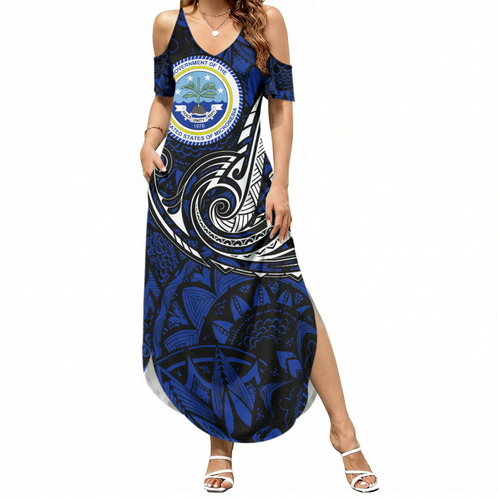 Micronesia Independence Day FSM Summer Maxi Dress Tribal Tattoo Pattern Flag Seal Heritage