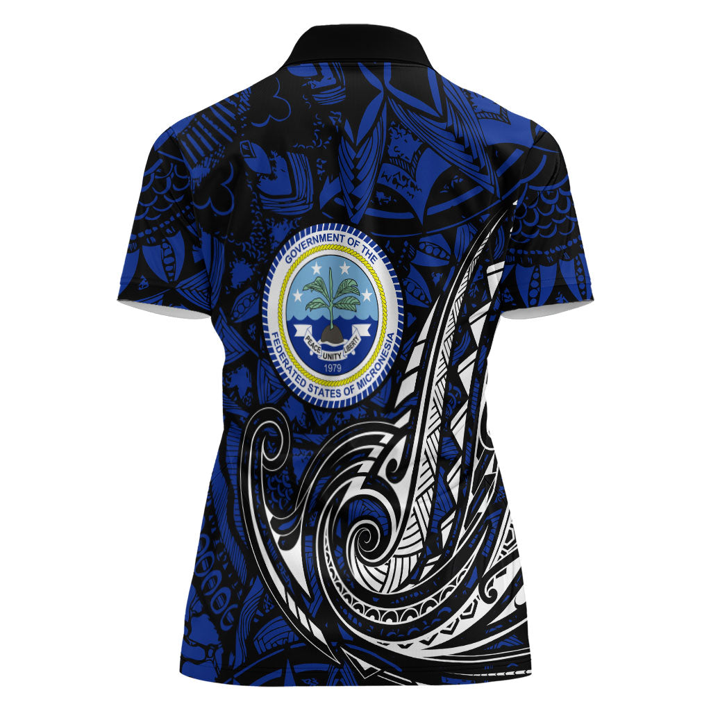 Micronesia Independence Day FSM Women Polo Shirt Tribal Tattoo Pattern Flag Seal Heritage