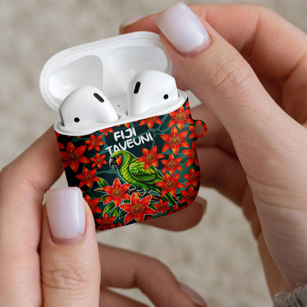 Fiji Taveuni Parrot AirPods Case Tropical Waterfall Landscape With Floral Tribal Pattern TS04 - Polynesian Pride