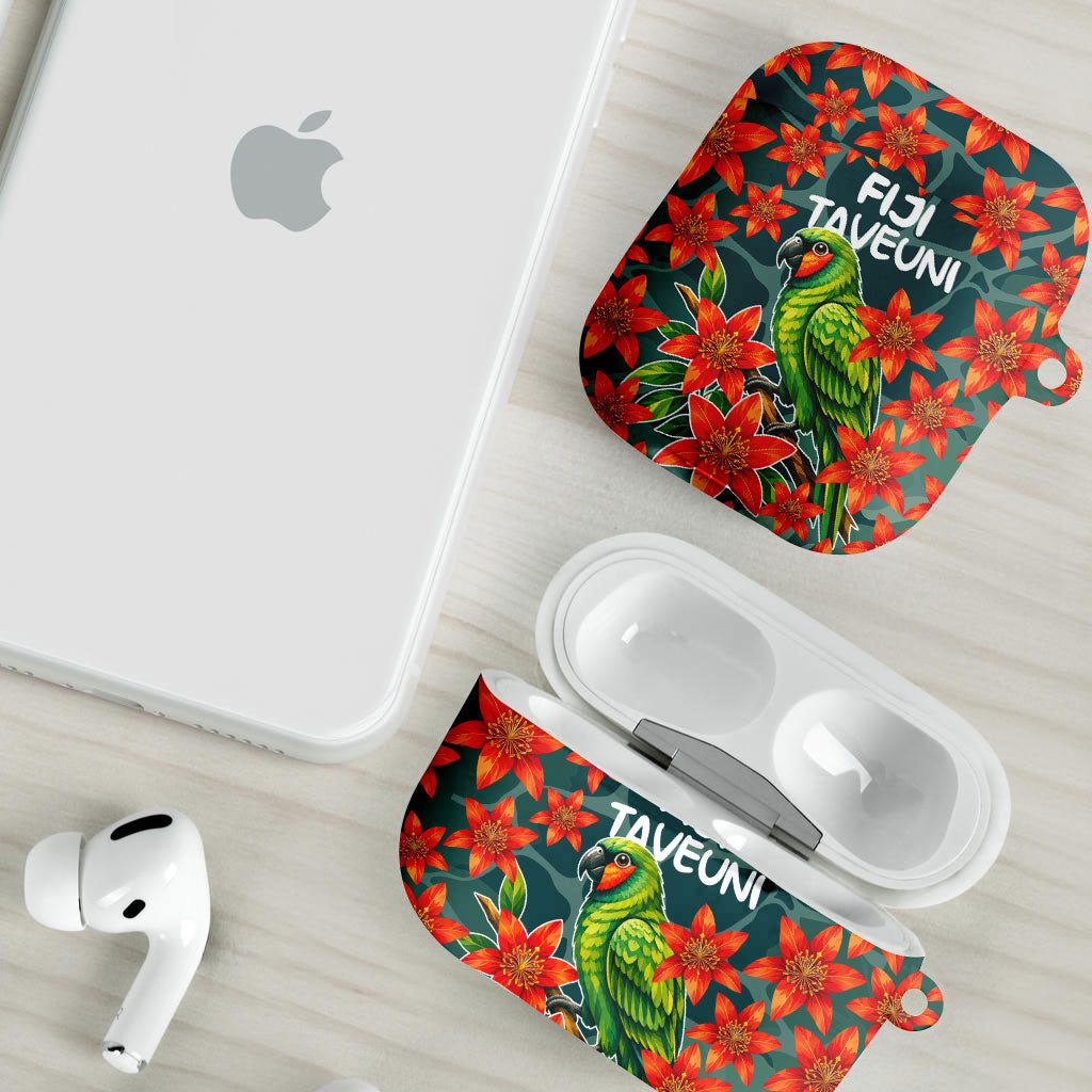 Fiji Taveuni Parrot AirPods Case Tropical Waterfall Landscape With Floral Tribal Pattern TS04 - Polynesian Pride