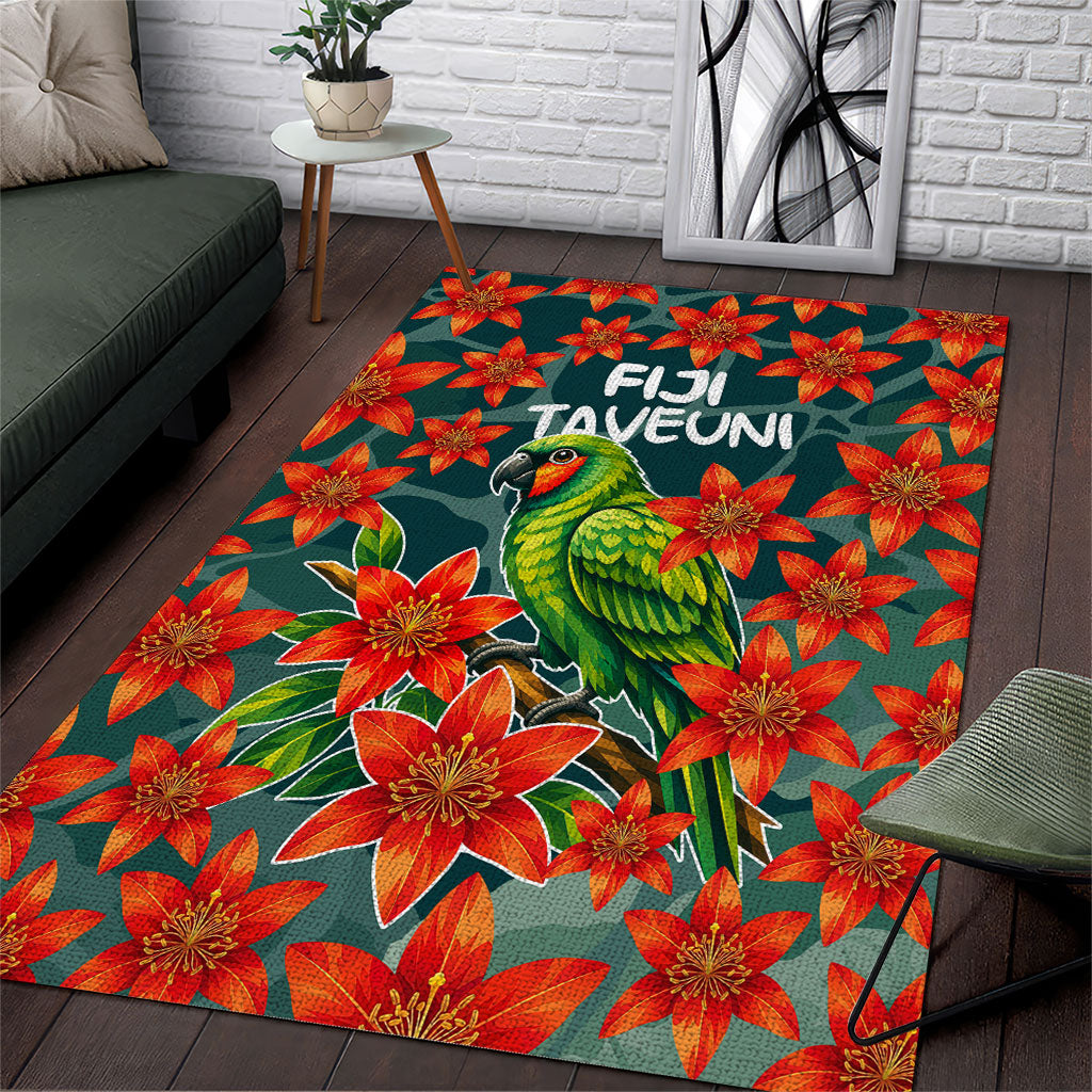 Fiji Taveuni Parrot Area Rug Tropical Waterfall Landscape With Floral Tribal Pattern TS04 Green Orange - Polynesian Pride