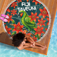 Fiji Taveuni Parrot Beach Blanket Tropical Waterfall Landscape With Floral Tribal Pattern TS04 - Polynesian Pride