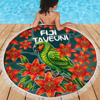 Fiji Taveuni Parrot Beach Blanket Tropical Waterfall Landscape With Floral Tribal Pattern TS04 - Polynesian Pride