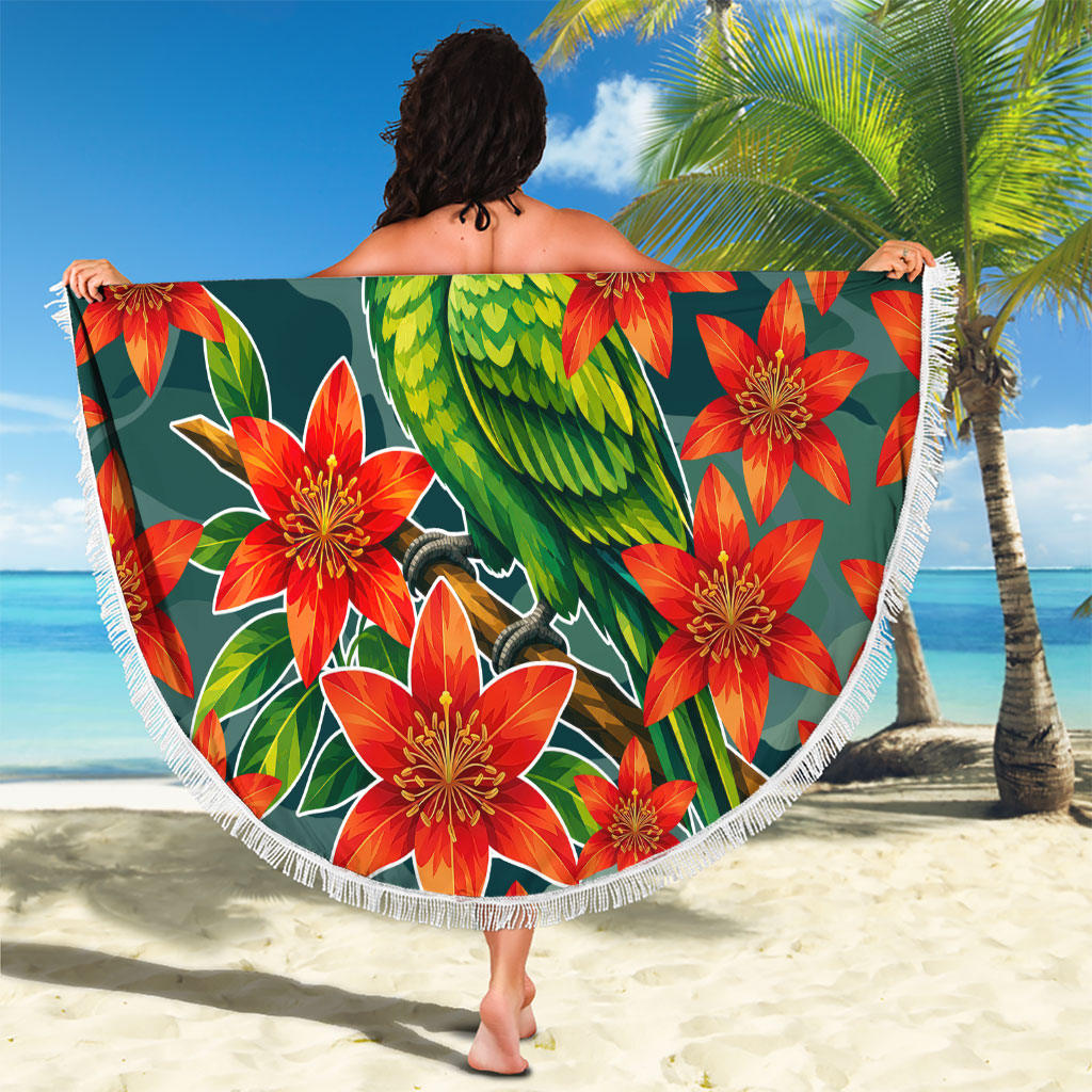 Fiji Taveuni Parrot Beach Blanket Tropical Waterfall Landscape With Floral Tribal Pattern TS04 - Polynesian Pride