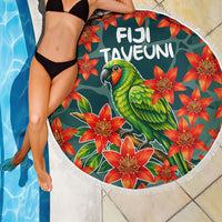 Fiji Taveuni Parrot Beach Blanket Tropical Waterfall Landscape With Floral Tribal Pattern TS04 - Polynesian Pride