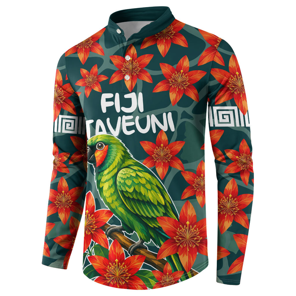 Fiji Taveuni Parrot Button Sweatshirt Tropical Waterfall Landscape With Floral Tribal Pattern TS04 - Polynesian Pride