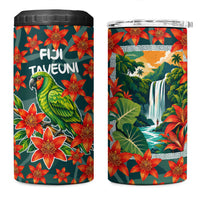 Fiji Taveuni Parrot 4 in 1 Can Cooler Tumbler Tropical Waterfall Landscape With Floral Tribal Pattern TS04 One Size: 16 oz Green Orange - Polynesian Pride