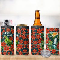 Fiji Taveuni Parrot 4 in 1 Can Cooler Tumbler Tropical Waterfall Landscape With Floral Tribal Pattern TS04 - Polynesian Pride