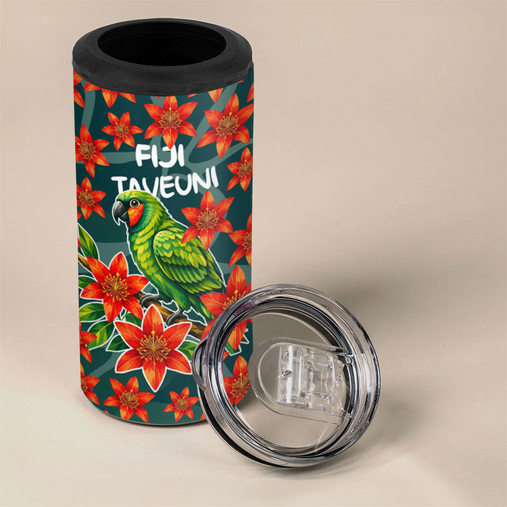 Fiji Taveuni Parrot 4 in 1 Can Cooler Tumbler Tropical Waterfall Landscape With Floral Tribal Pattern TS04 - Polynesian Pride
