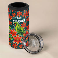 Fiji Taveuni Parrot 4 in 1 Can Cooler Tumbler Tropical Waterfall Landscape With Floral Tribal Pattern TS04 - Polynesian Pride