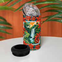 Fiji Taveuni Parrot 4 in 1 Can Cooler Tumbler Tropical Waterfall Landscape With Floral Tribal Pattern TS04 - Polynesian Pride