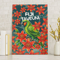 Fiji Taveuni Parrot Canvas Wall Art Tropical Waterfall Landscape With Floral Tribal Pattern TS04 Without Frame Green Orange - Polynesian Pride