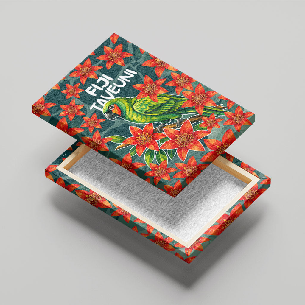 Fiji Taveuni Parrot Canvas Wall Art Tropical Waterfall Landscape With Floral Tribal Pattern TS04 - Polynesian Pride