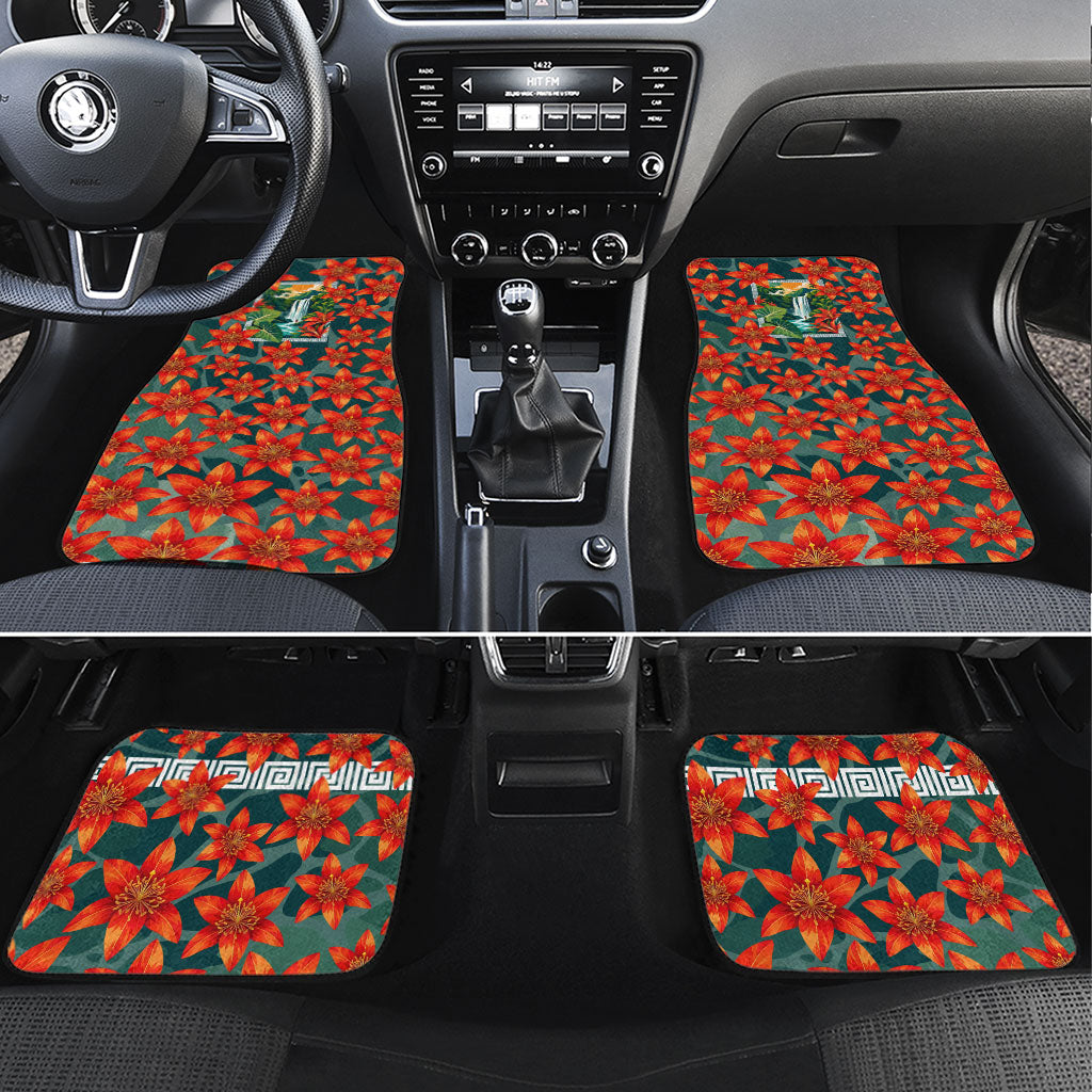 Fiji Taveuni Parrot Car Mats Tropical Waterfall Landscape With Floral Tribal Pattern TS04 Set 4pcs Green Orange - Polynesian Pride