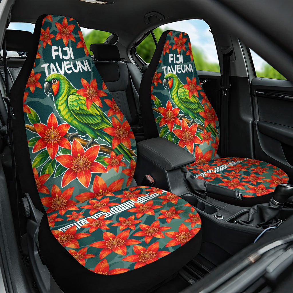 Fiji Taveuni Parrot Car Seat Cover Tropical Waterfall Landscape With Floral Tribal Pattern TS04 One Size Green Orange - Polynesian Pride