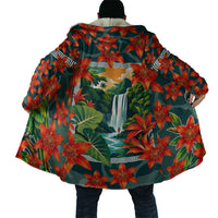 Fiji Taveuni Parrot Cloak Tropical Waterfall Landscape With Floral Tribal Pattern TS04 - Polynesian Pride