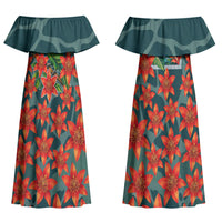 Fiji Taveuni Parrot Couples Matching Off Shoulder Maxi Dress and Long Sleeve Button Shirt Tropical Waterfall Landscape With Floral Tribal Pattern TS04 - Polynesian Pride