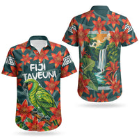 Fiji Taveuni Parrot Couples Matching Summer Maxi Dress and Hawaiian Shirt Tropical Waterfall Landscape With Floral Tribal Pattern TS04 - Polynesian Pride