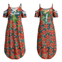 Fiji Taveuni Parrot Couples Matching Summer Maxi Dress and Long Sleeve Button Shirt Tropical Waterfall Landscape With Floral Tribal Pattern TS04 - Polynesian Pride