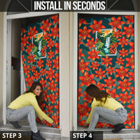 Fiji Taveuni Parrot Door Cover Tropical Waterfall Landscape With Floral Tribal Pattern TS04 - Polynesian Pride