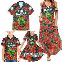 Fiji Taveuni Parrot Family Matching Summer Maxi Dress and Hawaiian Shirt Tropical Waterfall Landscape With Floral Tribal Pattern TS04 - Polynesian Pride