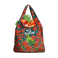 Fiji Taveuni Parrot Grocery Bag Tropical Waterfall Landscape With Floral Tribal Pattern TS04 1-pack One Size Green Orange - Polynesian Pride