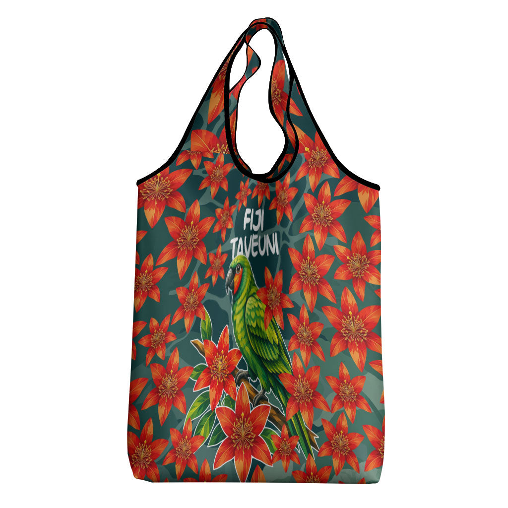Fiji Taveuni Parrot Grocery Bag Tropical Waterfall Landscape With Floral Tribal Pattern TS04 - Polynesian Pride