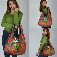 Fiji Taveuni Parrot Grocery Bag Tropical Waterfall Landscape With Floral Tribal Pattern TS04 - Polynesian Pride