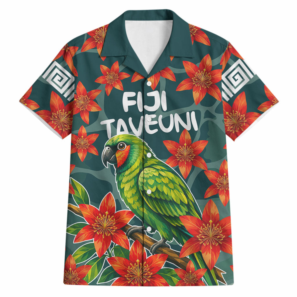 Fiji Taveuni Parrot Hawaiian Shirt Tropical Waterfall Landscape With Floral Tribal Pattern TS04 Green Orange - Polynesian Pride