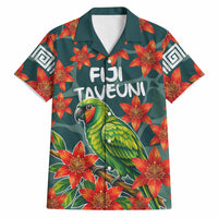 Fiji Taveuni Parrot Hawaiian Shirt Tropical Waterfall Landscape With Floral Tribal Pattern TS04 Green Orange - Polynesian Pride