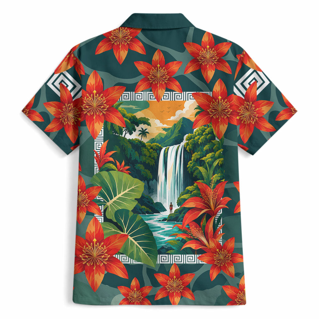 Fiji Taveuni Parrot Hawaiian Shirt Tropical Waterfall Landscape With Floral Tribal Pattern TS04 - Polynesian Pride