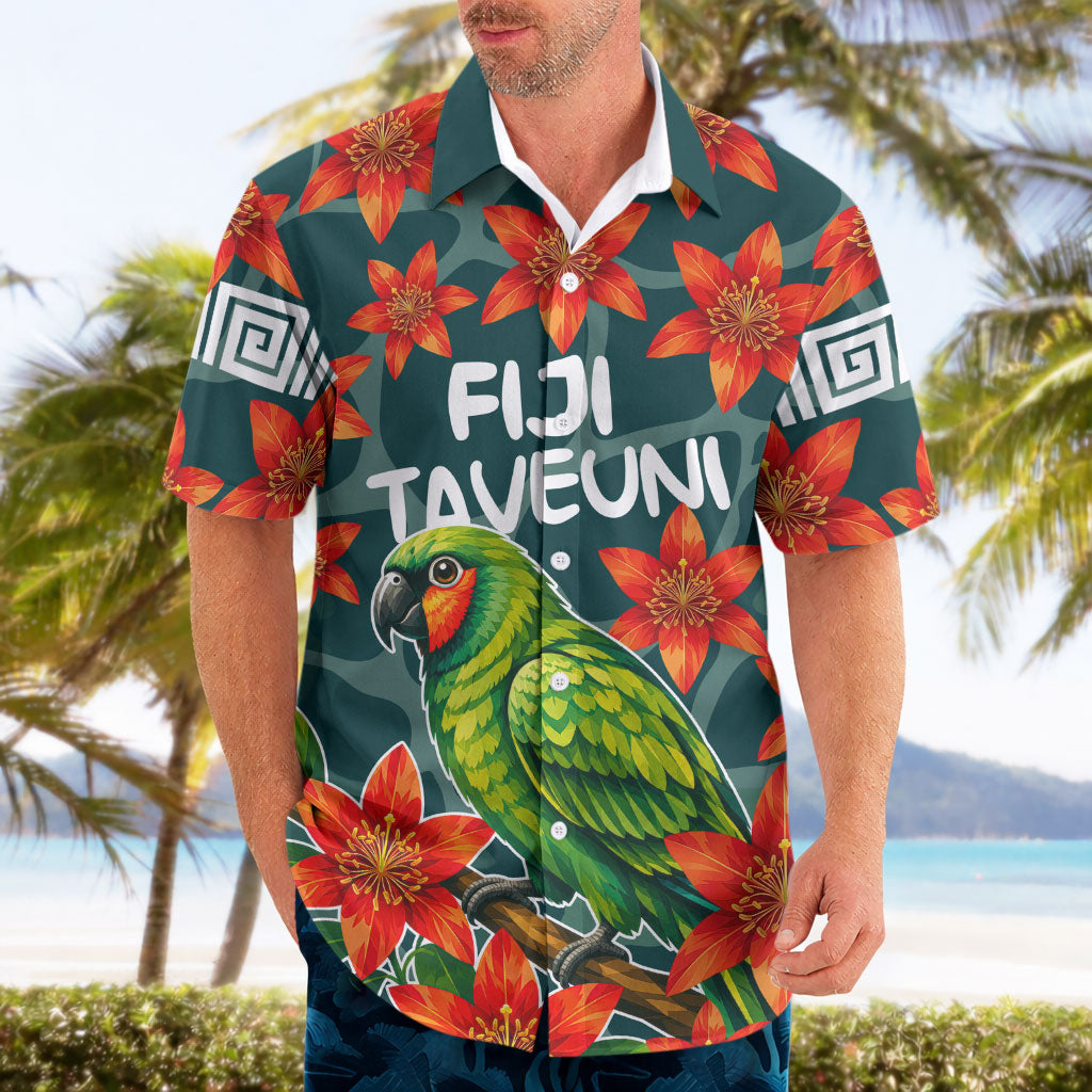 Fiji Taveuni Parrot Hawaiian Shirt Tropical Waterfall Landscape With Floral Tribal Pattern TS04 - Polynesian Pride