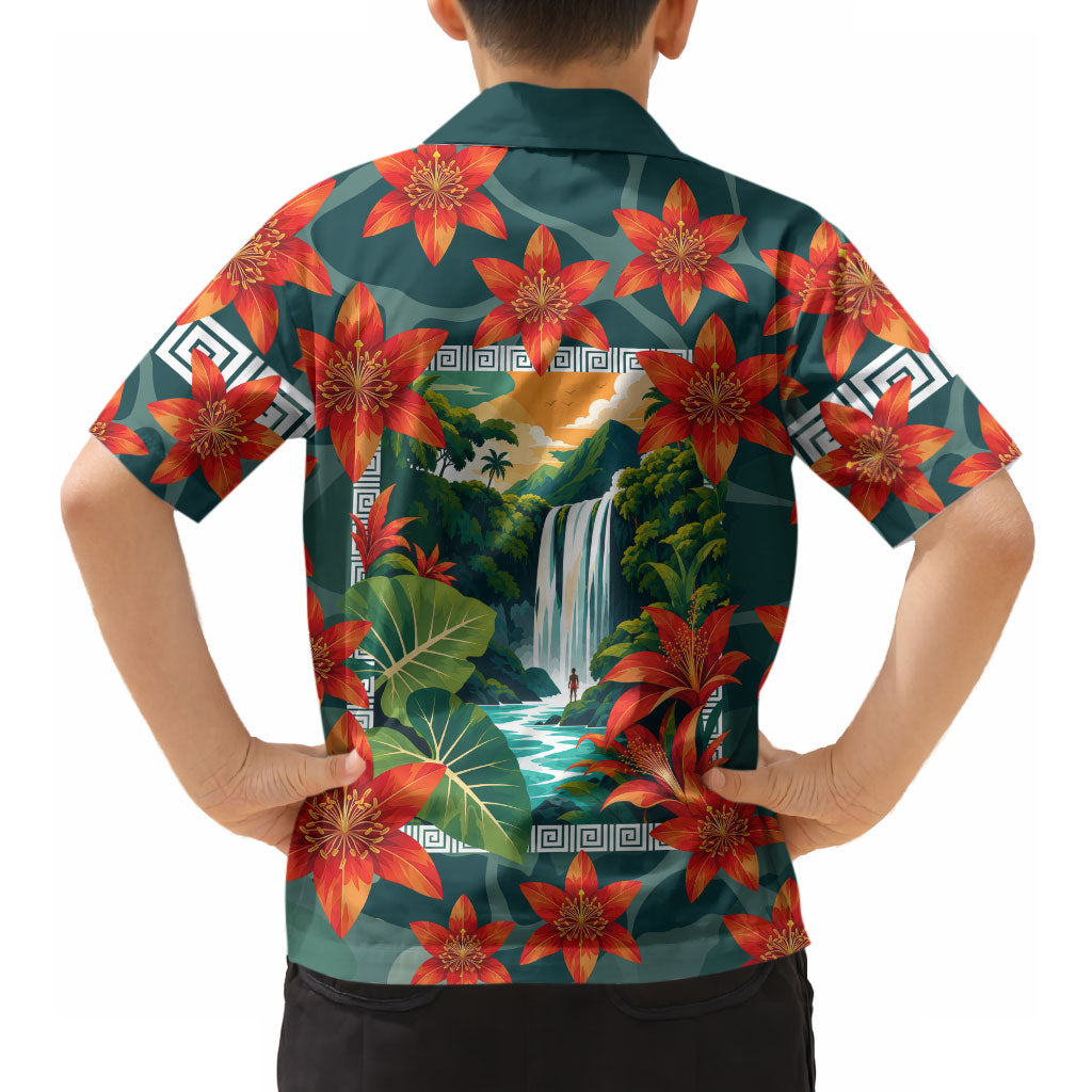 Fiji Taveuni Parrot Hawaiian Shirt Tropical Waterfall Landscape With Floral Tribal Pattern TS04 - Polynesian Pride