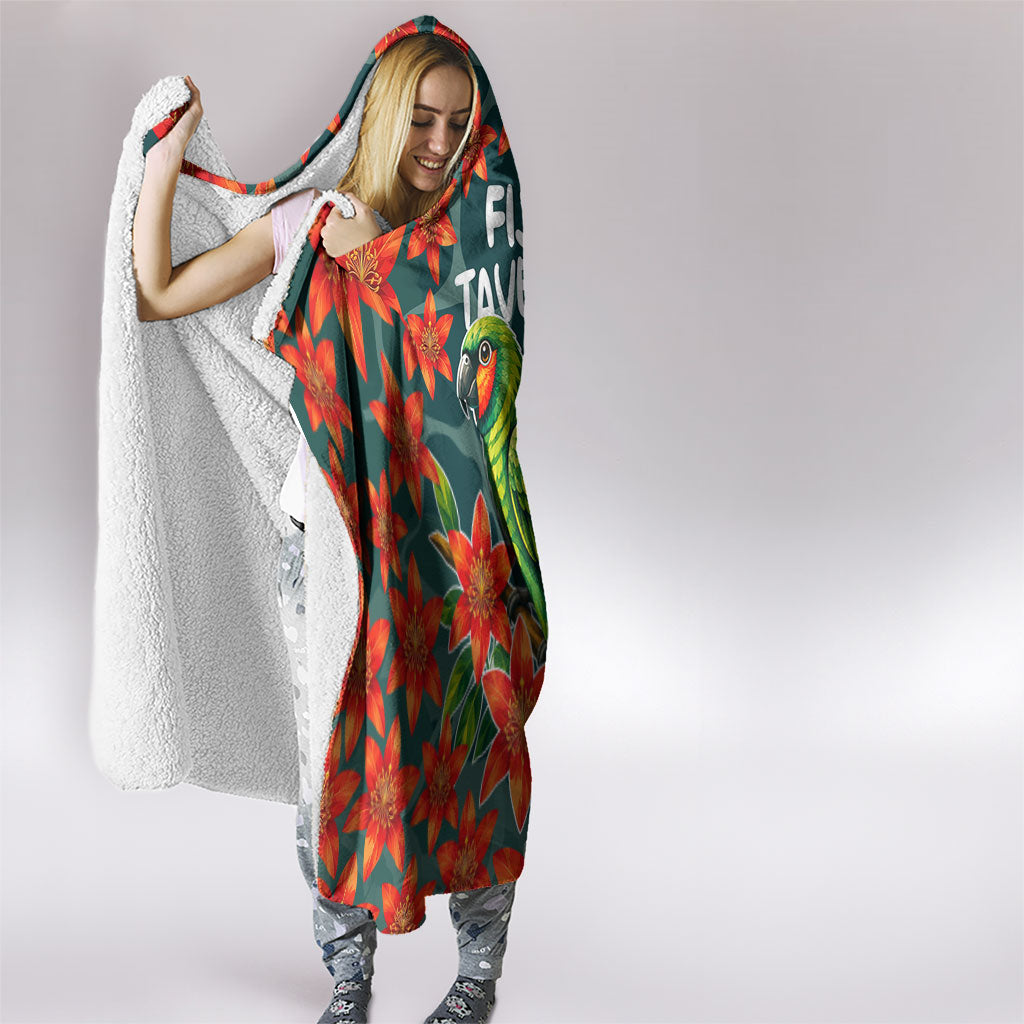 Fiji Taveuni Parrot Hooded Blanket Tropical Waterfall Landscape With Floral Tribal Pattern TS04 - Polynesian Pride