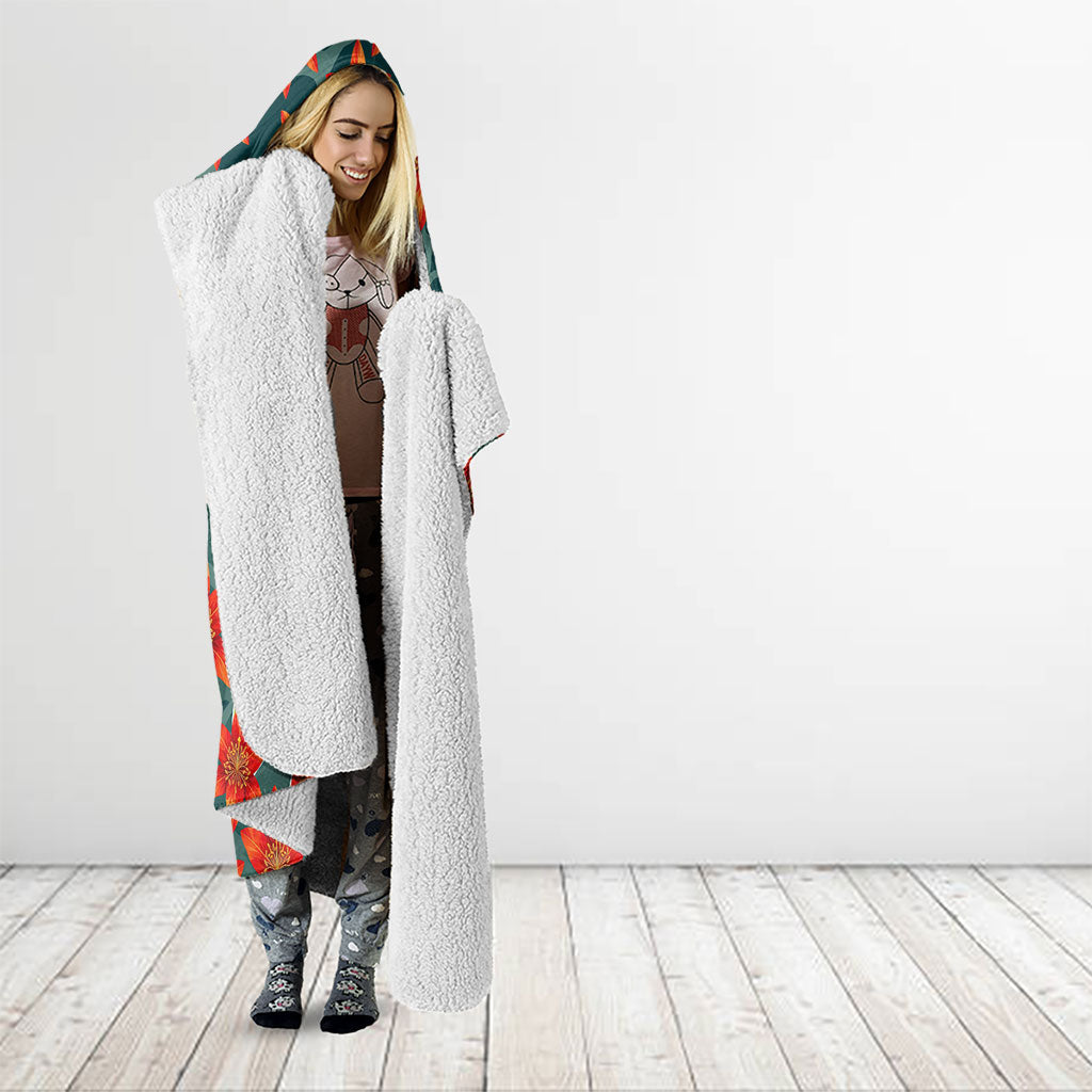 Fiji Taveuni Parrot Hooded Blanket Tropical Waterfall Landscape With Floral Tribal Pattern TS04 - Polynesian Pride