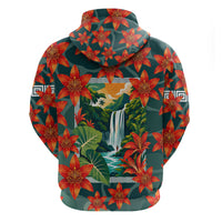 Fiji Taveuni Parrot Hoodie Tropical Waterfall Landscape With Floral Tribal Pattern TS04 - Polynesian Pride
