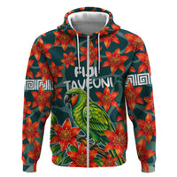 Fiji Taveuni Parrot Hoodie Tropical Waterfall Landscape With Floral Tribal Pattern TS04 Zip Hoodie Green Orange - Polynesian Pride