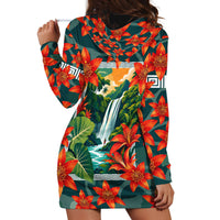 Fiji Taveuni Parrot Hoodie Dress Tropical Waterfall Landscape With Floral Tribal Pattern TS04 - Polynesian Pride