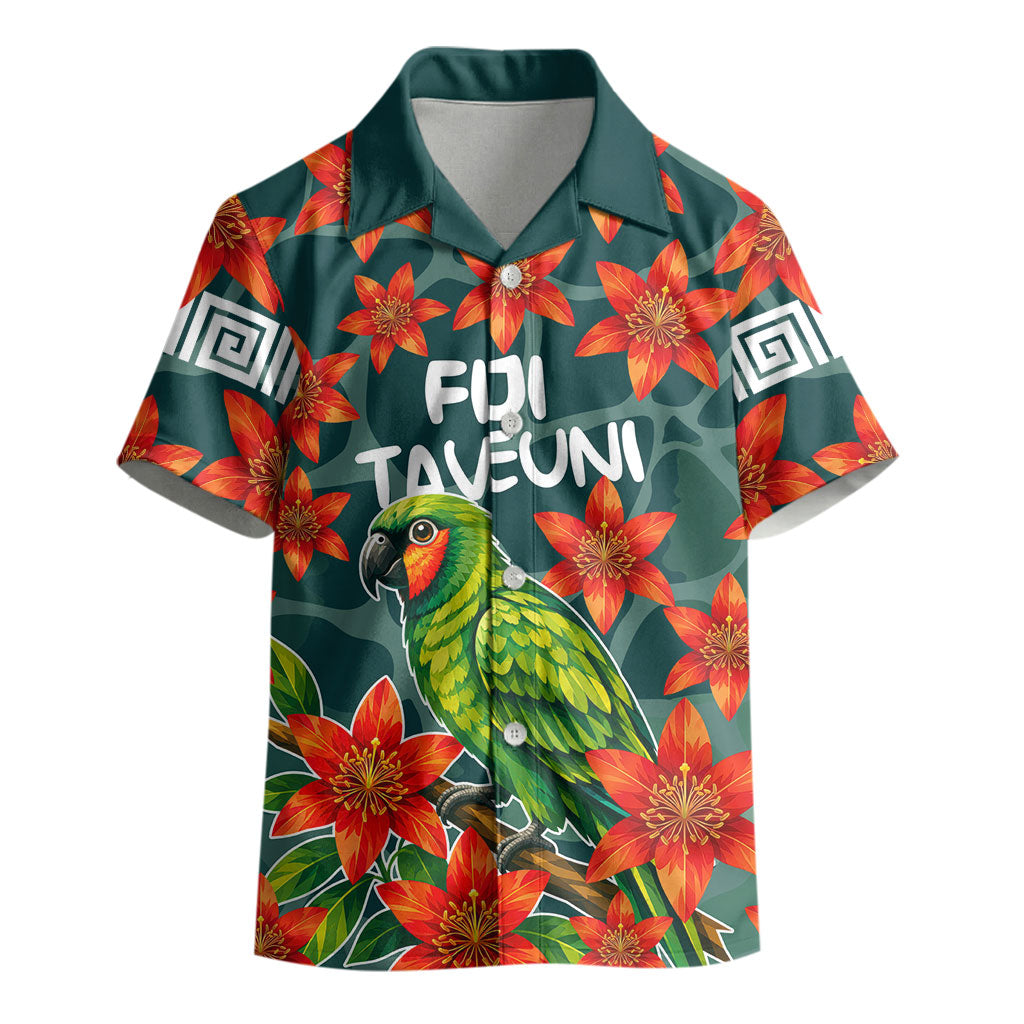Fiji Taveuni Parrot Kid Hawaiian Shirt Tropical Waterfall Landscape With Floral Tribal Pattern TS04 - Polynesian Pride